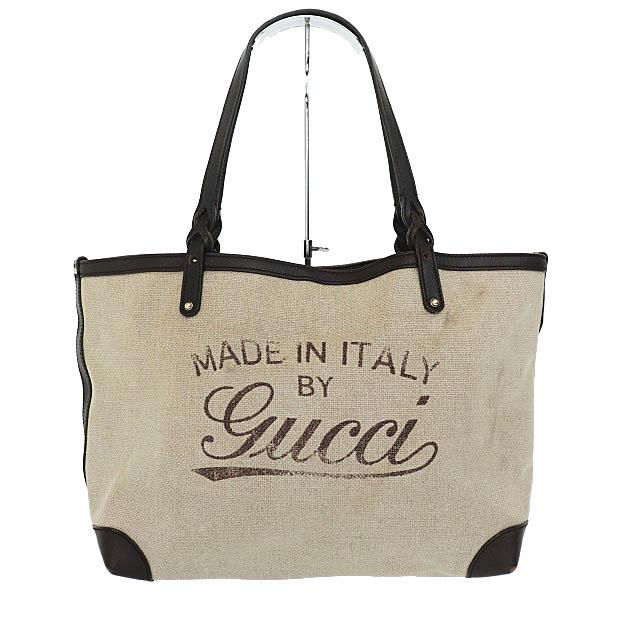 GUCCI グッチ ロゴ キャンバス レザー トート バッグ 247209 ベージュ 
