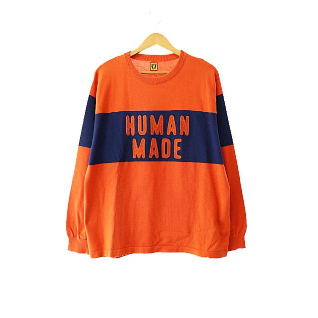 ヒューマンメイド HUMAN MADE 23AW KNIT SWEATER ロゴ 刺繍 バイカラー