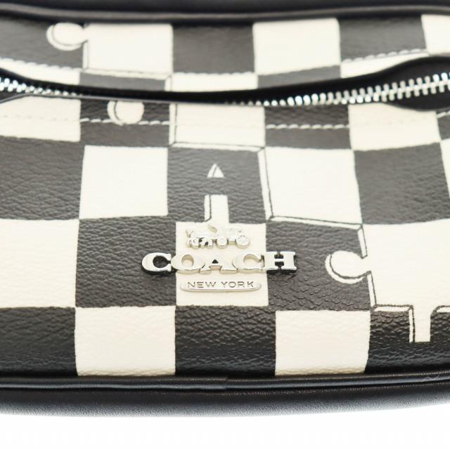 【中古】コーチ COACH レザー チェッカー ショルダー バッグ ブラック ホワイト☆AA★●▲250331 COACH（コーチ） レザー チェッカー ショルダー バッグ ブラック