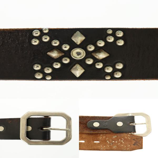 エイチティーシー HTC ストーン スタッズ レザー ベルト 34 黒