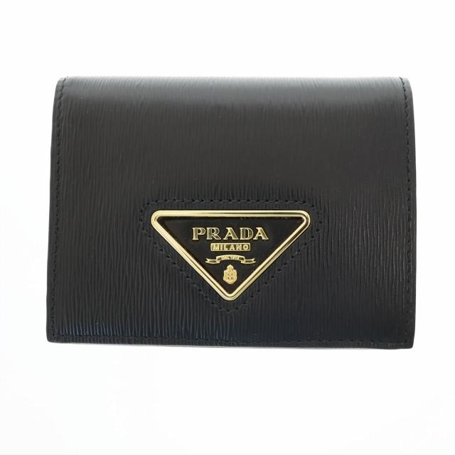 プラダ 二つ折り財布 ヴィッテロムーブ ロゴ金具 レザー ブラック　黒 PRADA プラダ VITELLO MOVE ヴィッテロムーブ 二つ折り財布