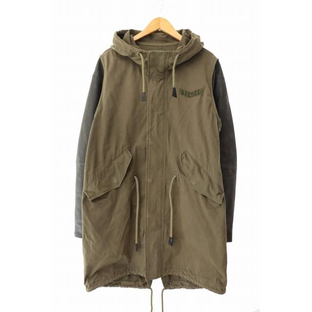 【中古】ディーゼル DIESEL M-51型 USED加工 袖レザー モッズコート M カーキ ●251211 メンズ DIESEL（ディーゼル） DIESEL M-51型 USED加工 袖レザー モッズコート