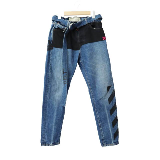 オフホワイト OFF WHITE 19AW バイアス ロゴ ベルテッド デニム パンツ 