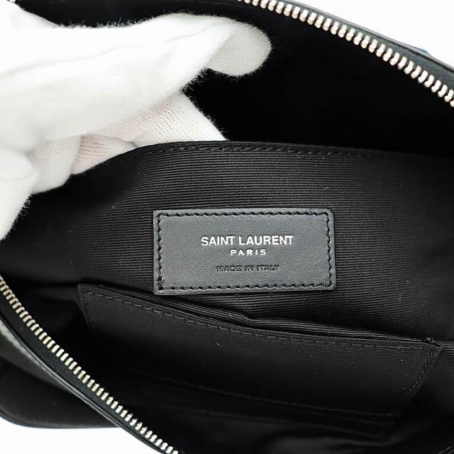 SAINT パリ サンローラン 【美品】サンローランパリ　ボディバッグ　ロゴプレート　レザー　シルバー金具　黒 LAURENT レザー キャンバス ロゴ PARIS バッグ