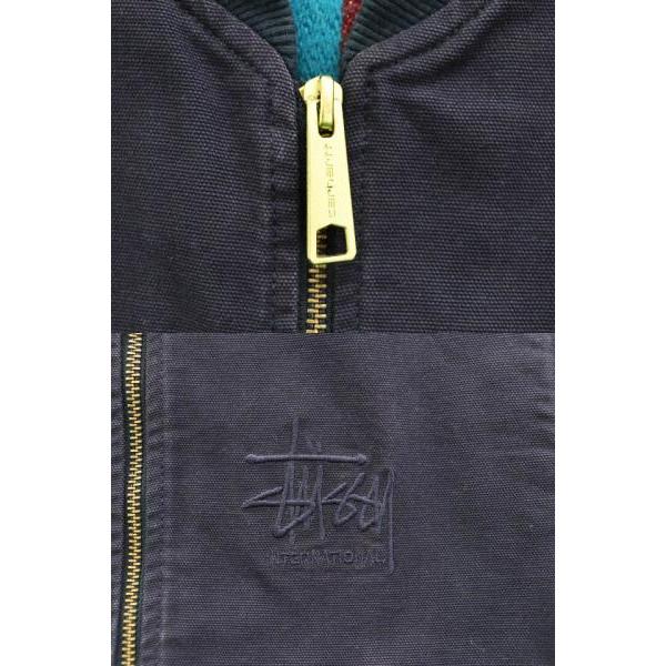 【KK】ダックベスト00sカナダ製ネイビーフェード2XL企業刺繍Y2K古着 STUSSY（ステューシー） ×Carhartt カーハート Duck Vest ロゴ刺繍