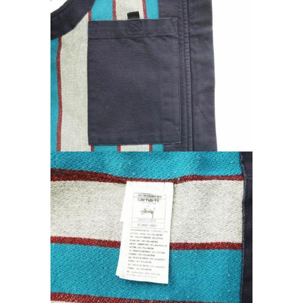 【KK】ダックベスト00sカナダ製ネイビーフェード2XL企業刺繍Y2K古着 STUSSY（ステューシー） ×Carhartt カーハート Duck Vest ロゴ刺繍