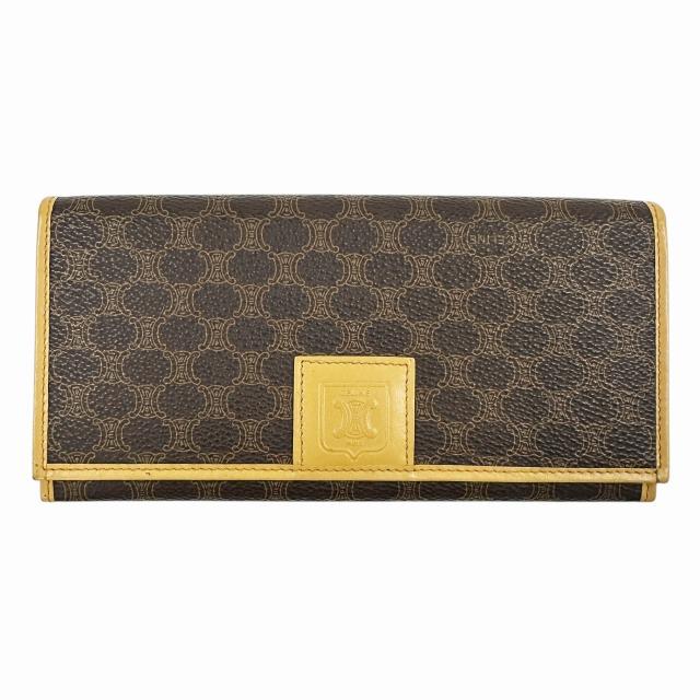 CELINE マカダム柄 2つ折り長財布 トリオンフ レザー CELINE セリーヌ マカダム柄 総柄 がま口 フラップ式 二つ折り 長財布