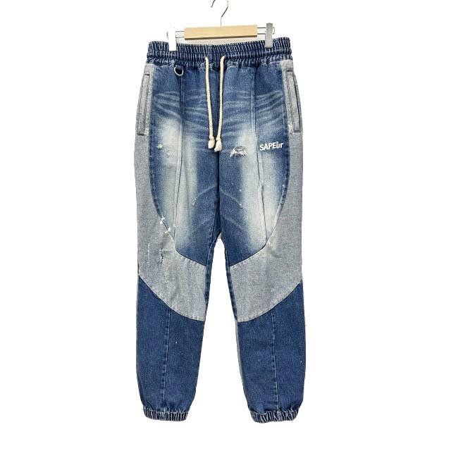 sapeur DENIM TRACK PANTS サプール デニムトラックパンツ SAPEur サプール Denim Track Pants ヴィンテージ加工 ロゴ刺繍 デニム