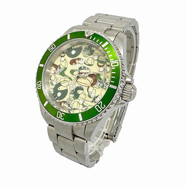 アベイシングエイプ A BATHING APE BAPEX ベイペックス サルマリーナ マイロ カモ グリーン ベゼル 自動巻き ウォッチ 腕時計 シルバー ▲の画像