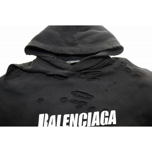 BALENCIAGA バレンシアガ 21SS CAPS DESTROYED HOODIE BLACK XXS