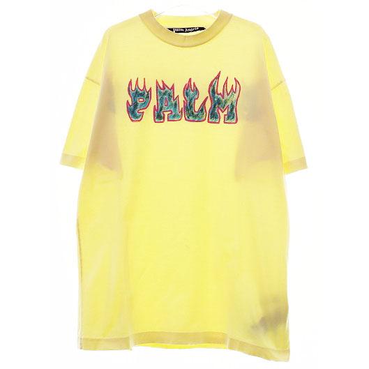 Tシャツ・カットソー Palm Angels PMAA072S23JER006 LOGO FLAMES T-shirt パームエンジェルス PALM ANGELS FLAMES LOGO VINT TEE YELLOW M