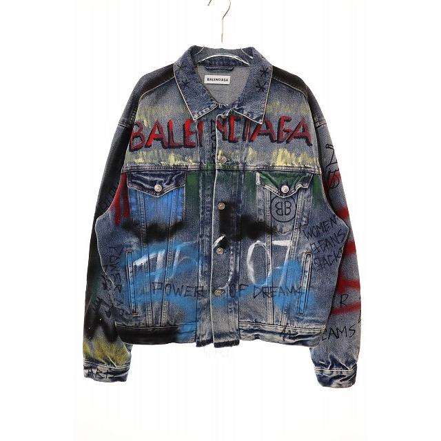 バレンシアガ ジージャン 100周年記念ロゴ デニムジャケット 48 100周年記念 ファッション ✨大人気✨バレンシアガ 加工デニム