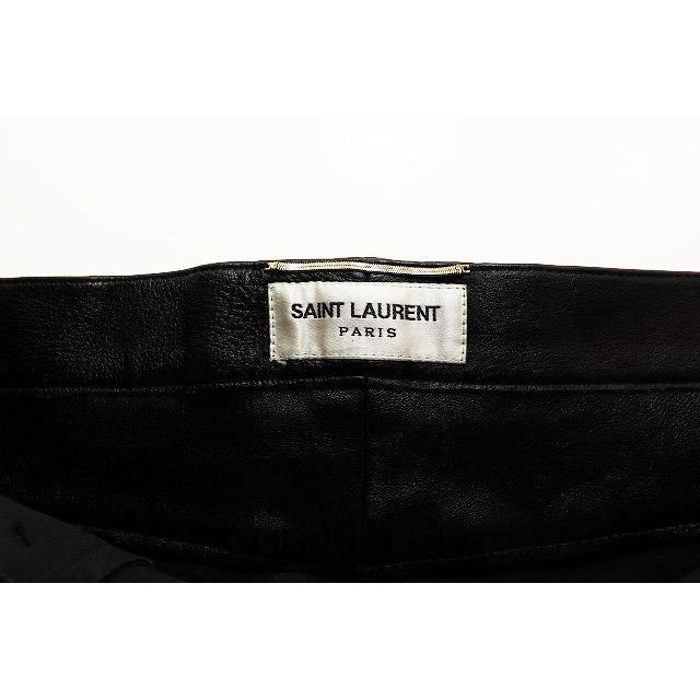 最高級品　サンローランパリ　レザークロップドロングパンツ　イタリア製　黒色 最高級品 サンローランパリ レザークロップドロングパンツ イタリア製