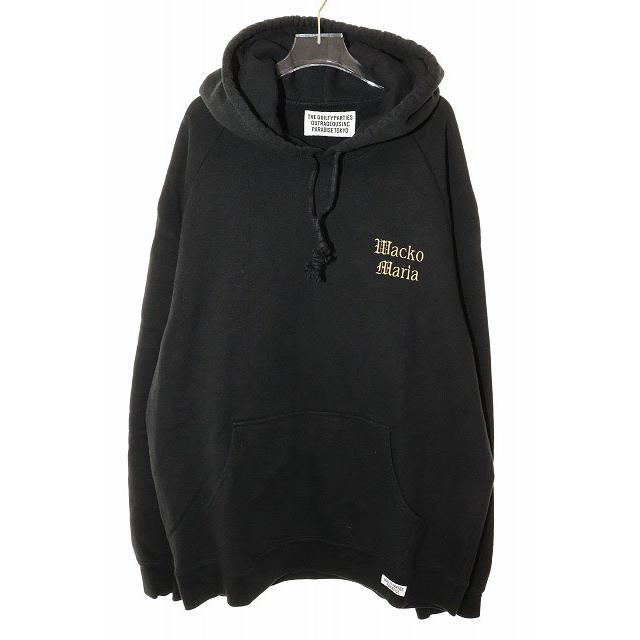 【中古】ワコマリア WACKO MARIA ワンポイント ロゴ フーディ XXL スウェット パーカー 刺繍 ブラック ☆AA★250922 WACKO MARIA（ワコマリア） ワンポイント ロゴ フーディ XXL