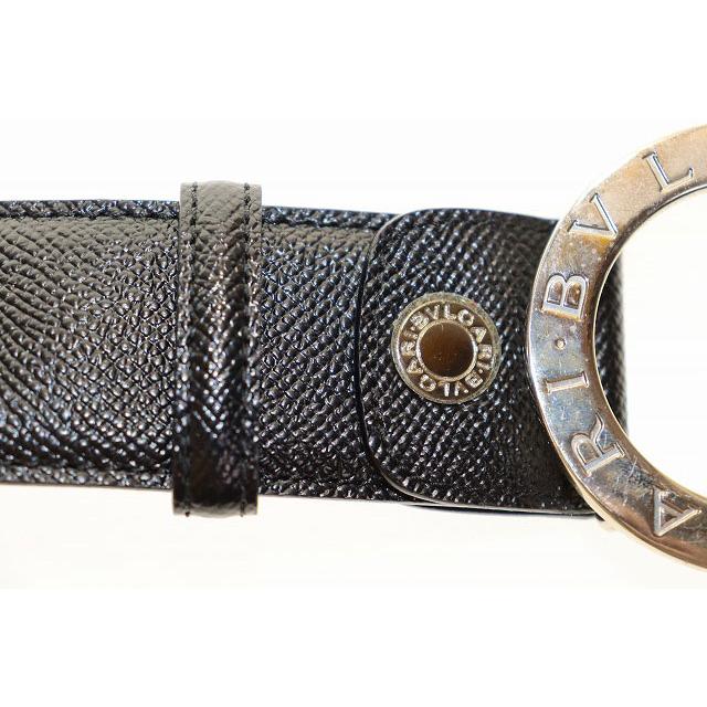 BVLGARI（ブルガリ） レザー ラウンド ロゴ バックル シルバー ベルト