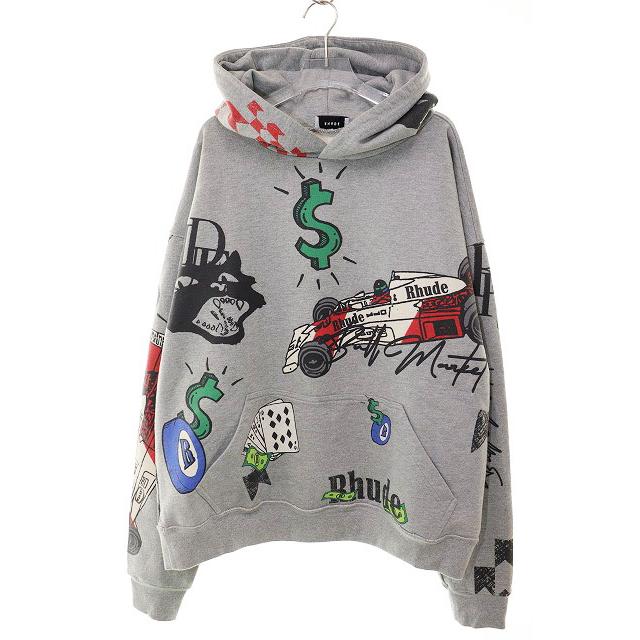 【中古】ルード RHUDE DOODLE HOODIE GREY L ドゥードゥル フーディ プルオーバー パーカー ロゴ グレー 251003 ルード RHUDE DOODLE HOODIE GREY L ドゥードゥル フーディ プル