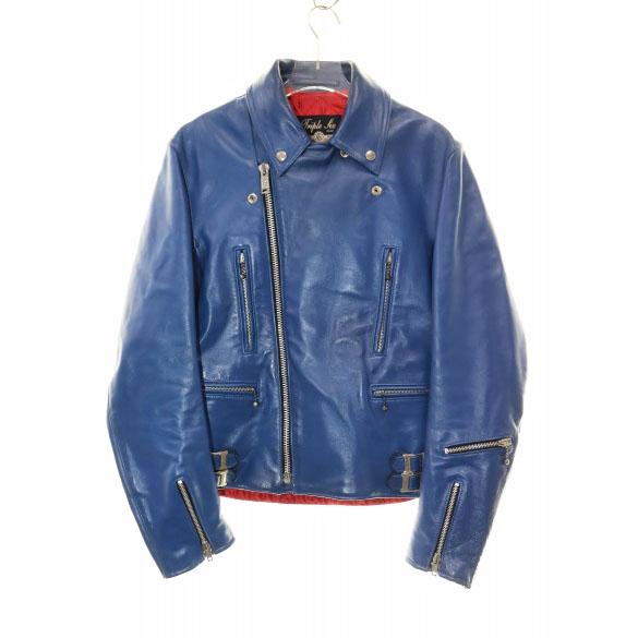 トリプルシックス 666 ダブル ライダース レザー ジャケット ブルー