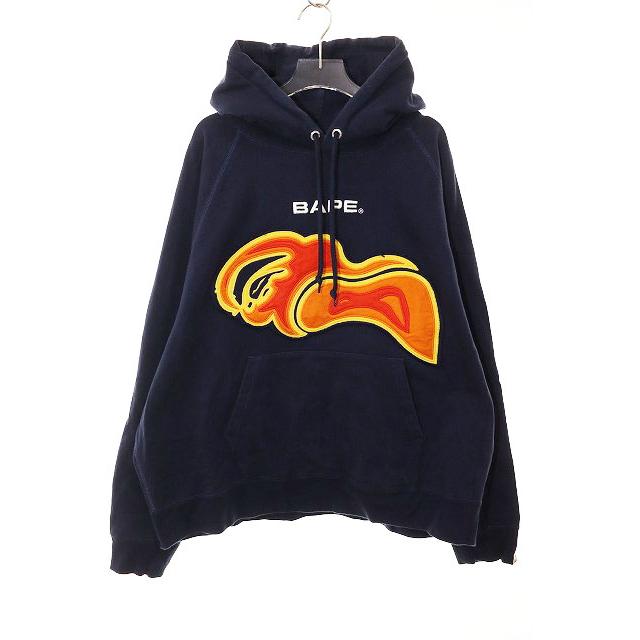 【中古】アベイシングエイプ A BATHING APE LAYERED PATCH LOOSE FIT PULLOVER HOODIE NAVY XL ☆AA★251127 A BATHING APE（アベイシングエイプ） A BATHING APE LAYERED PATCH