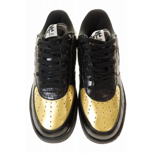 アベイシングエイプ A BATHING APE BAPESTA 24KARATS BLACK 28.5cm ベイプスタ 24カラッツ コラボ レザー スニーカー ブラック ▲■260502の画像