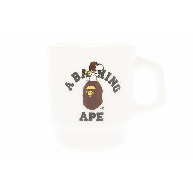 アベイシングエイプ A BATHING APE 稀少 PEANUTS SNOOPY Fire-King 2014 トリプルコラボ マグカップ 白 スヌーピー ファイヤーキング ▲■2_1