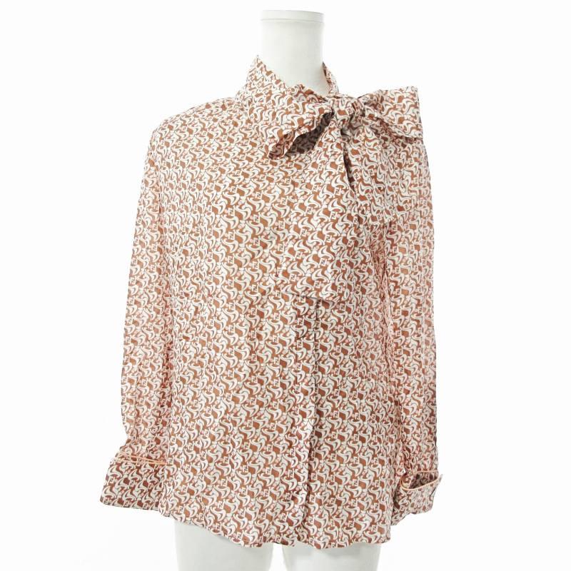 フェンディ FENDI 美品 総柄 ズッカ シルク ブラウス カフス シャツ  