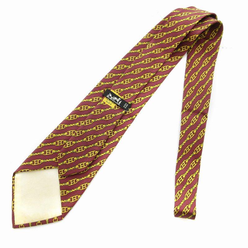 【美品✨】HERMES ネクタイ　H柄　　ファソネ　ブラウン　イエロー　総柄 美品✨】HERMES ネクタイ H柄 ファソネ ブラウン イエロー 総柄 美品