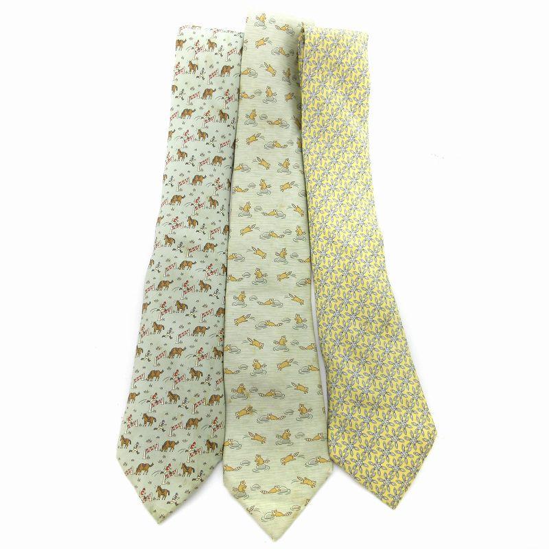☆HERMES ネクタイ 3本セット☆ HERMES エルメス ネクタイ3本セット レギュラータイ 絹 シルク 総柄