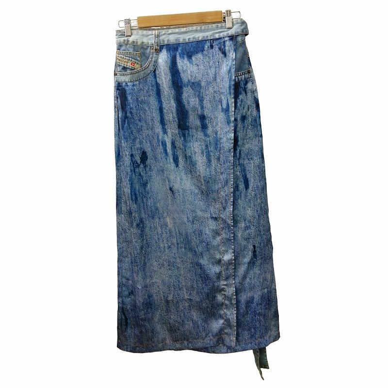 ディーゼル DIESEL 美品 22FW デニムラップスカート ロング プリント 