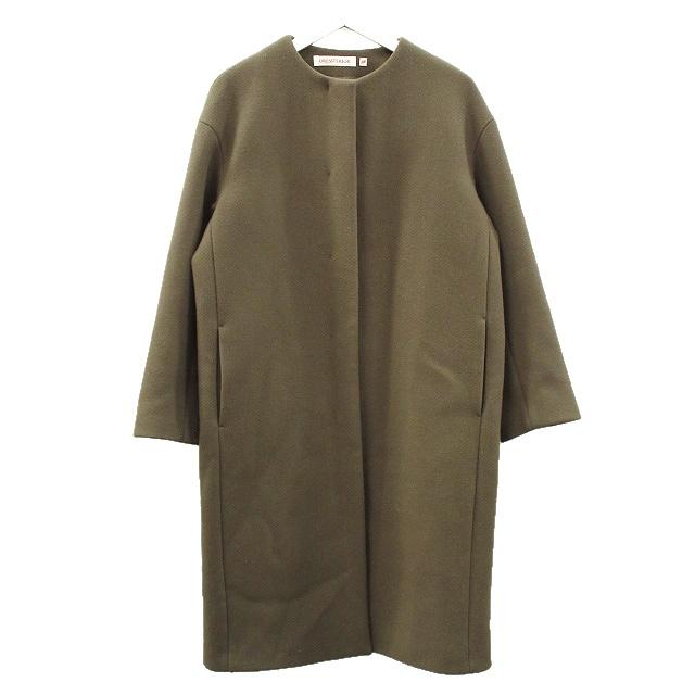 ドレステリア DRESSTERIOR ノーカラー コート 38 カーキベージュ 上着 