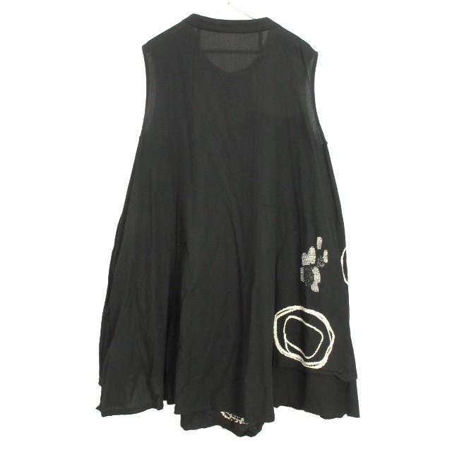 【中古】ジウ 慈雨 ロング ジレ チュニック ジャガード 変形 40 ブラック 黒 ノースリーブ 2021年 センソユニコ ジウ 慈雨 ロング ジレ チュニック ジャガード 変形 40 ブラック 黒