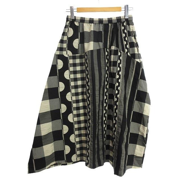 ジウ 慈雨 ジャガード スカート 切替 変形 2023年 40 アイボリー 黒  