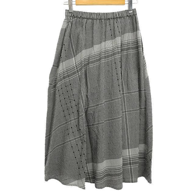 ジウ 慈雨 変形 スカート 2024SS チェック 40 黒 ブラック ホワイト  