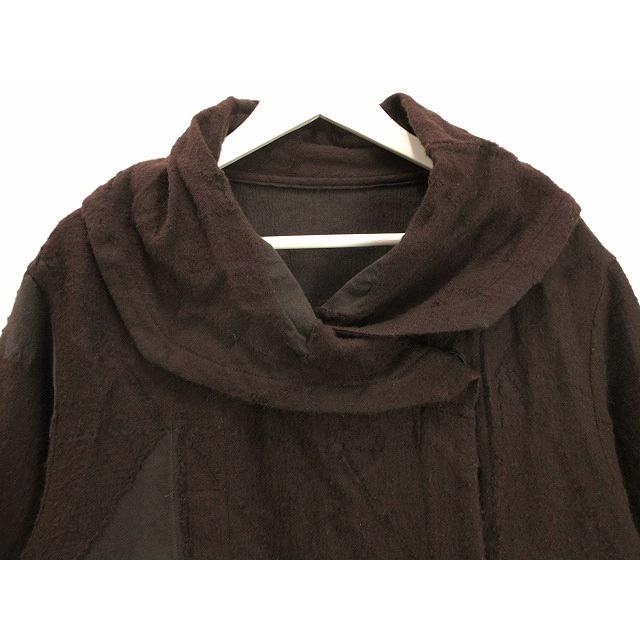 ジウ 慈雨 変形 コート ジャガード 40 ブラウン 茶 ウール コットン  