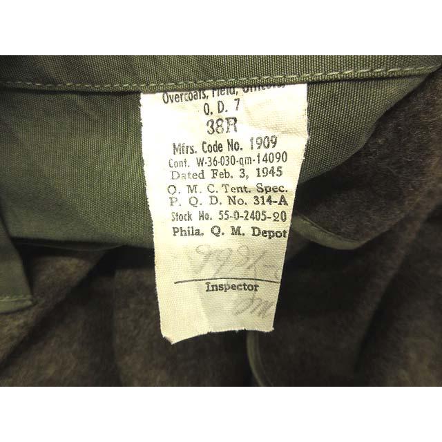 ヴィンテージ VINTAGE U.S.ARMY M-1945 40s オーバーコート トレンチコート ライナー付 将校用 オリーブ 38R メンズの画像