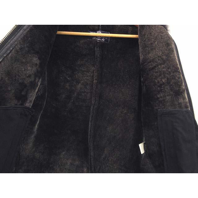 【中古】アヴィレックス AVIREX ムートン レザー ライダースジャケット 羊革 ファー ブラック系 M メンズ AVIREX（アヴィレックス） ムートン レザー ライダースジャケット 羊革
