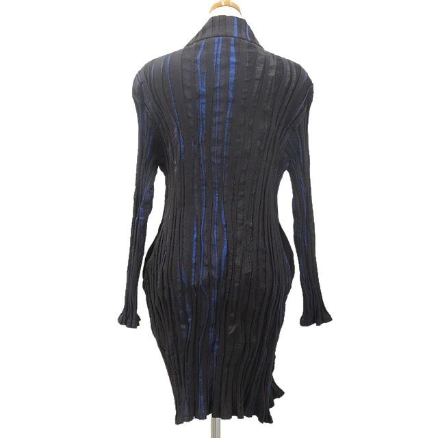 【中古】ジウ 慈雨 プリーツ コート ジャガード 40 ブラック 黒 ブルー 青 センソユニコ トップス アウター ジウ 慈雨 プリーツ コート ジャガード 40 ブラック 黒 ブルー 青