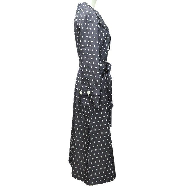 【美品】グレースクラス　トリアセリネンドット柄トレンチコート　36 ネイビー 美品】グレースクラス トリアセリネンドット柄トレンチコート 36