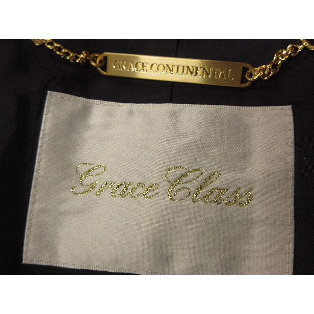 【美品】グレースクラス　トリアセリネンドット柄トレンチコート　36 ネイビー グレースコンチネンタル GRACE CONTINENTAL Class トリアセ