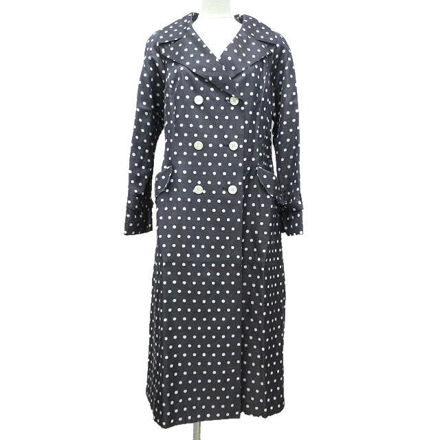 【美品】グレースクラス　トリアセリネンドット柄トレンチコート　36 ネイビー グレースコンチネンタル GRACE CONTINENTAL Class トリアセ