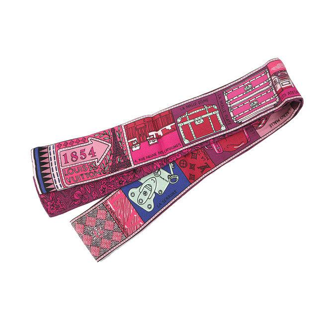 【中古】ルイヴィトン LOUIS VUITTON バンドーBB ジュ ドゥ ルイ シルク スカーフ ピンク系 絹 レディース LOUIS VUITTON（ルイ・ヴィトン） バンドーBB ジュ ドゥ ルイ シルク