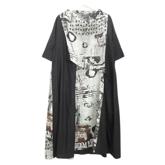 【センソユニコ】☆未使用 芽風 変形ワンピース38号 センソユニコ 芽風 ワンピース 変形 切替 プリント 38 グレー 2023SS