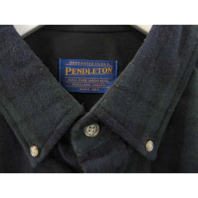 【中古】ペンドルトン PENDLETON  ウール チェック柄 ボタンダウンシャツ M ネイビー グリーン 長袖 トップス  メンズ ペンドルトン PENDLETON ウール チェック柄 ボタンダウンシャツ M