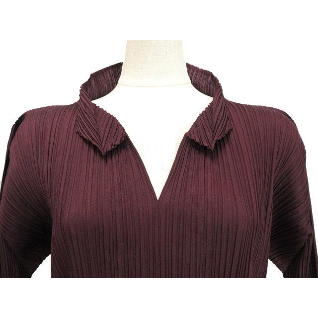 プリーツプリーズ ワインレッド長袖ワンピース プリーツプリーズ 長袖ワンピース ボルドー レッド 14aw プリーツ