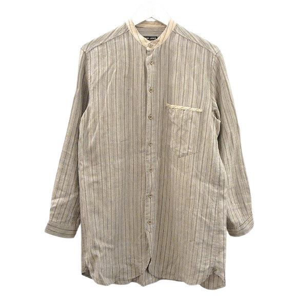 【中古】フランクリーダー FRANK LEDER ノーカラーストライプリネンシャツ XS ベージュ no collar stripe linen shirt フランクリーダー FRANK LEDER ノーカラーストライプリネンシャツ XS