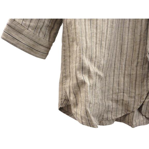 フランクリーダー FRANK LEDER ノーカラーストライプリネンシャツ XS