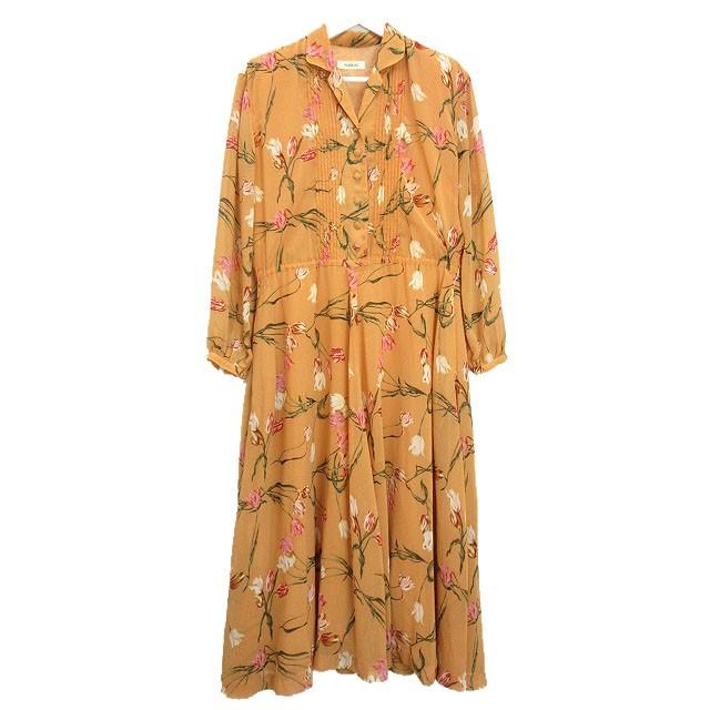 インゲボルグ／フラワープリント ロング丈パールボタンワンピース ベルト付き インゲボルグ／フラワープリント ロング丈パールボタン