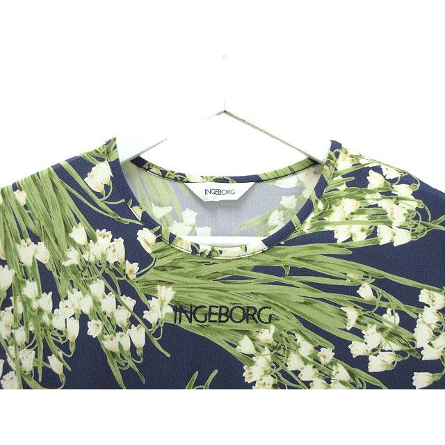 【中古】インゲボルグ INGEBORG スノーフレークpt.カットソーワンピース ネイビー 9号 3 プリント 花柄 長袖 インゲボルグ INGEBORG スノーフレークpt.カットソーワンピース