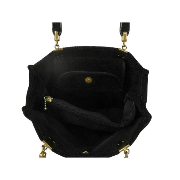 フェイラー　花柄刺繍 中型ハンドバッグ 黒 フェイラー FEILER ハンドバッグ 花柄 刺繍 ブラック 黒 ゴールド金具