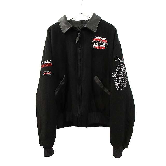 CARROLL スタジャン Wrangler 刺繍 ウール 襟レザー 黒 ブラック XL