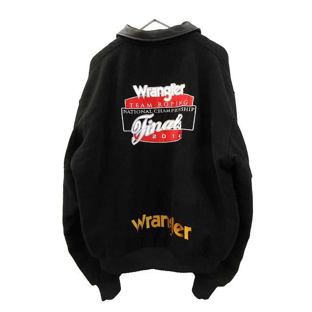 CARROLL スタジャン Wrangler 刺繍 ウール 襟レザー 黒 ブラック XL